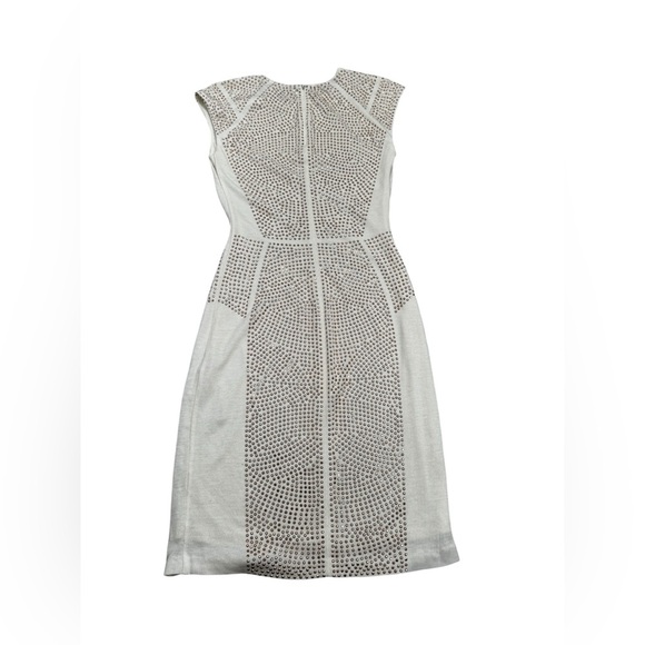 REBECCA TAYLOR $495 Nailhead Rose gold Pink Studded Cream Sheath Dress Small - Picture 2 of 8